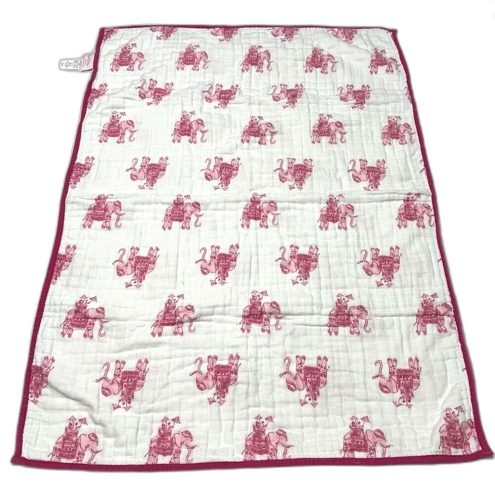 Lilly Pulitzer Pottery Barn Kids Muslin Bazar Pink Elephant Swaddle Baby Blanket